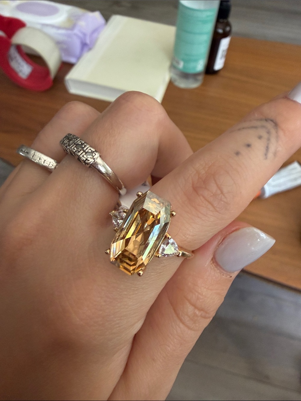 Gold-Tone Citrine Centerstone Cocktail Ring -  925 gold plated over silver